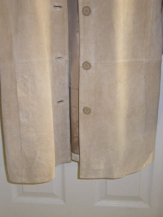 Women’s Suede Leather Three Quarter Length Coat Jacket - Picture 3 of 7